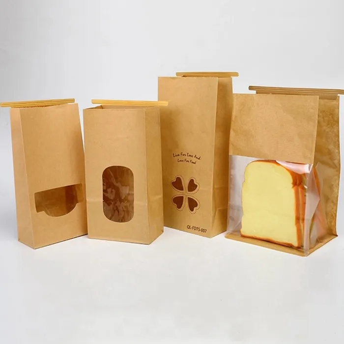 brown kraft food packaging paper bags with window
